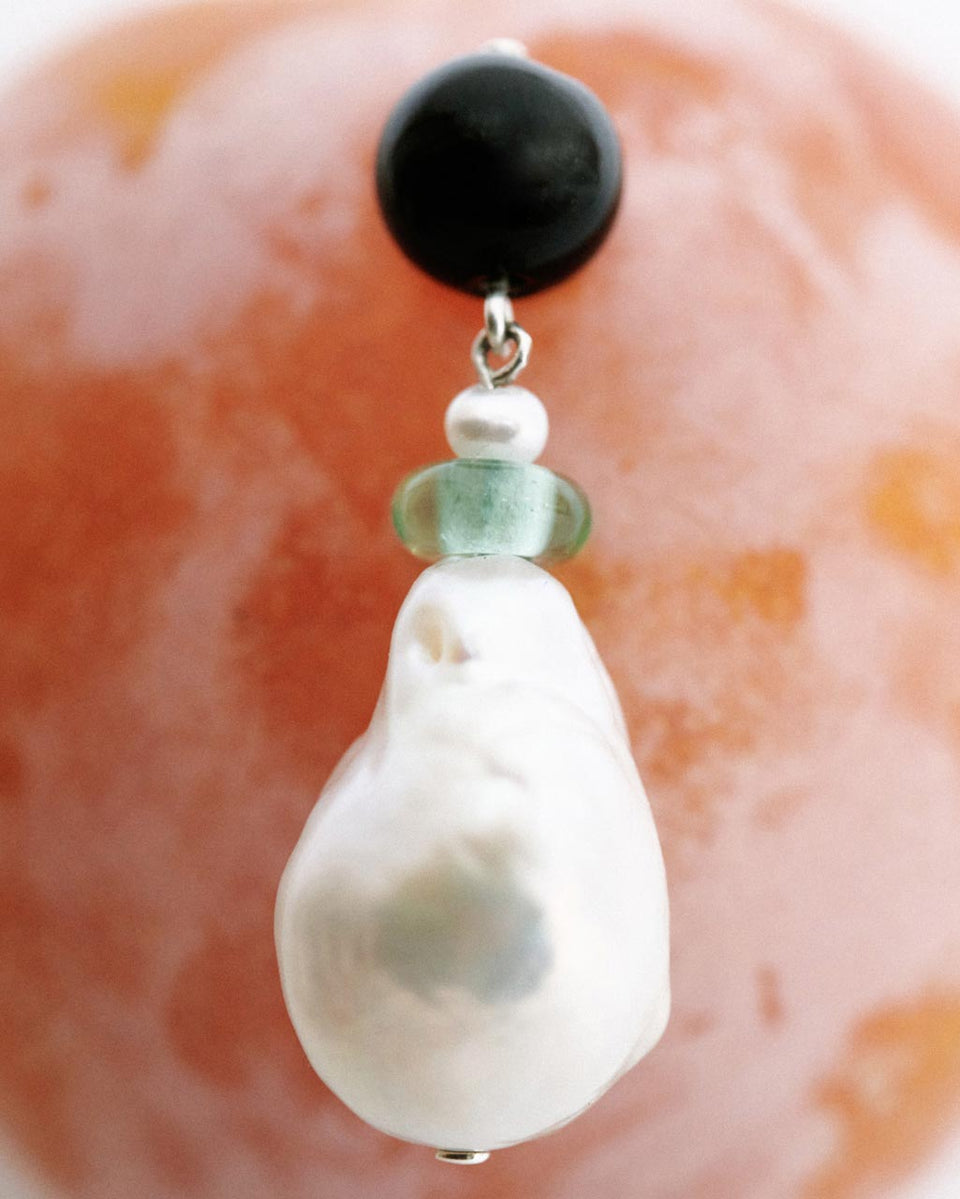 Peat - Pearl, Onyx, Bead, Resin and Zirconia Earrings