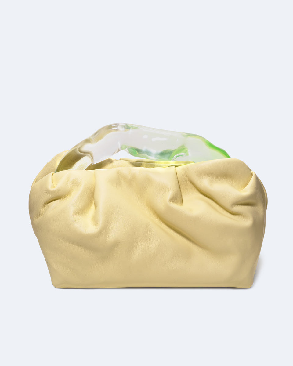 La Lunchbox - Pochette en résine couleur citron vert et cuir jaune