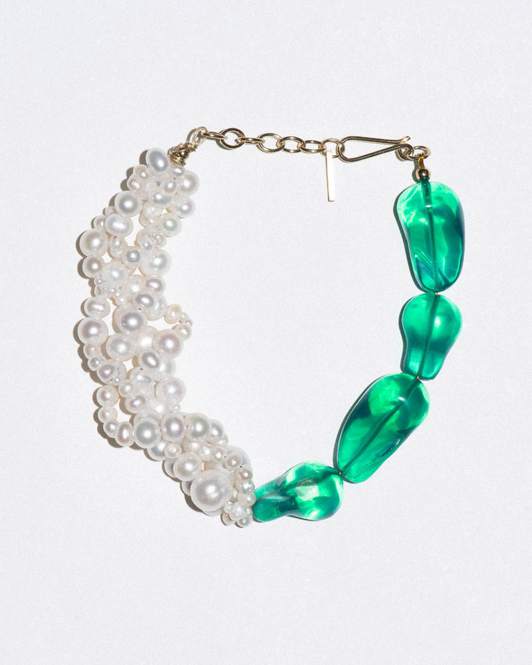 Parade of Possibilities II - Pearl and Green Bio Resin Gold Plated Bracelet