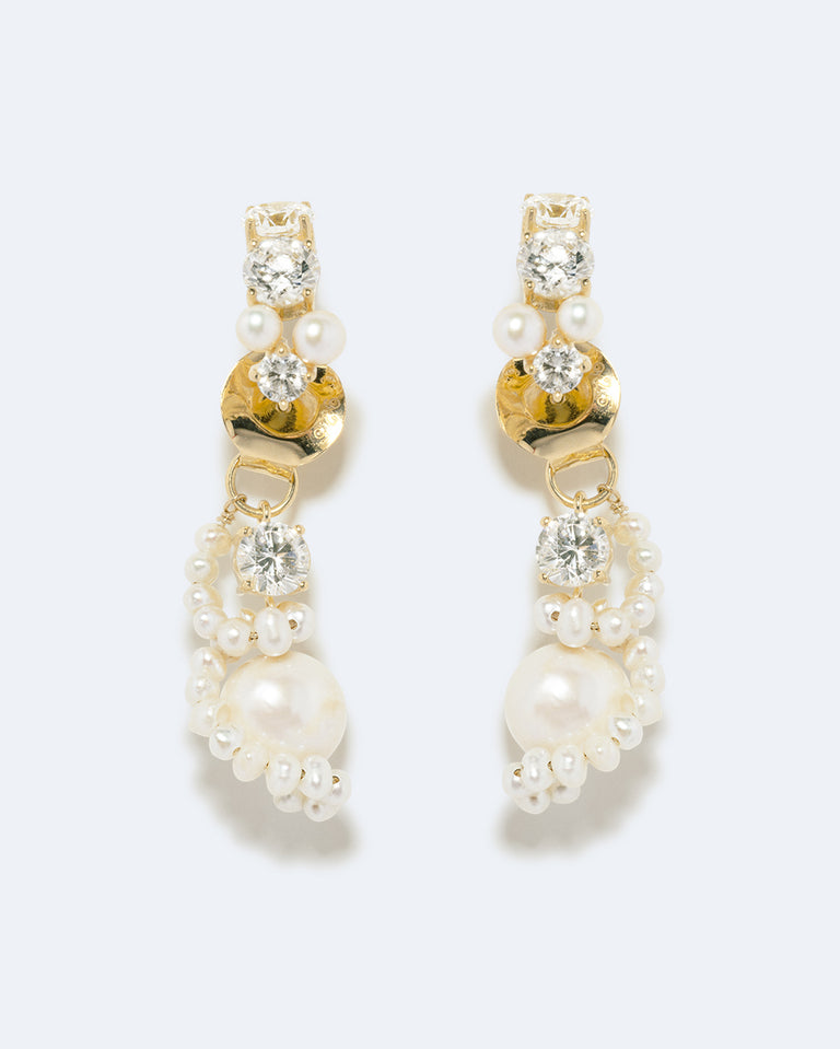 Outcrop - Pearl and Zirconia Recycled Gold Vermeil Earrings