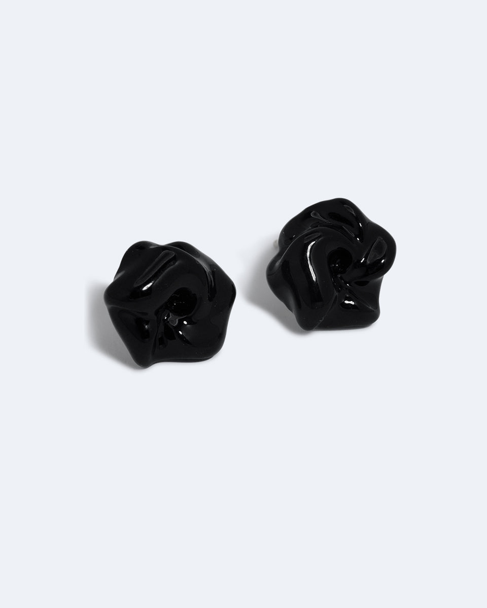Les profondeurs du temps - Boucles d'oreilles en émail noir et argent recyclé
