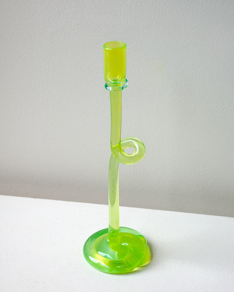Thaw - Recycled Glass Candlestick in Acid Green