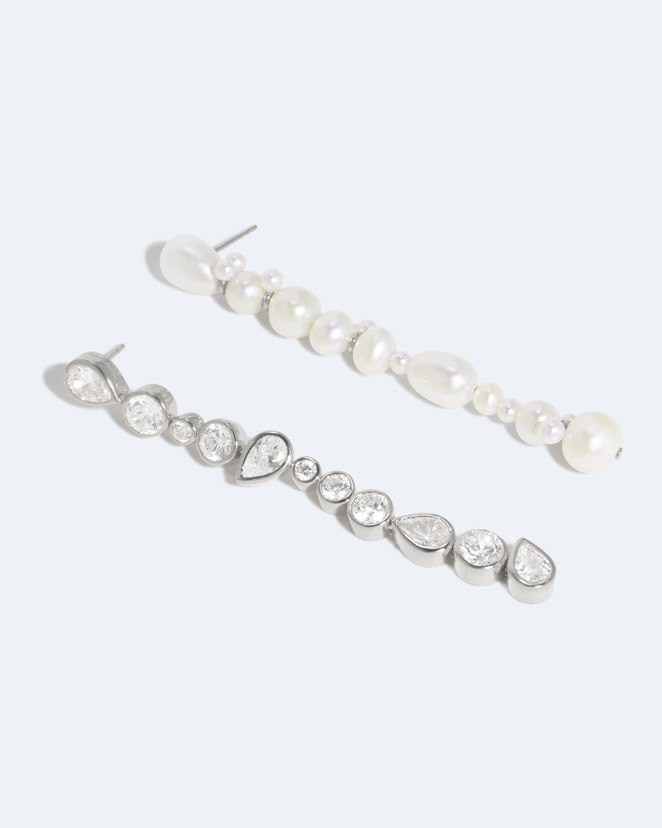Glitch - Pearl and Zirconia Recycled Silver Earrings