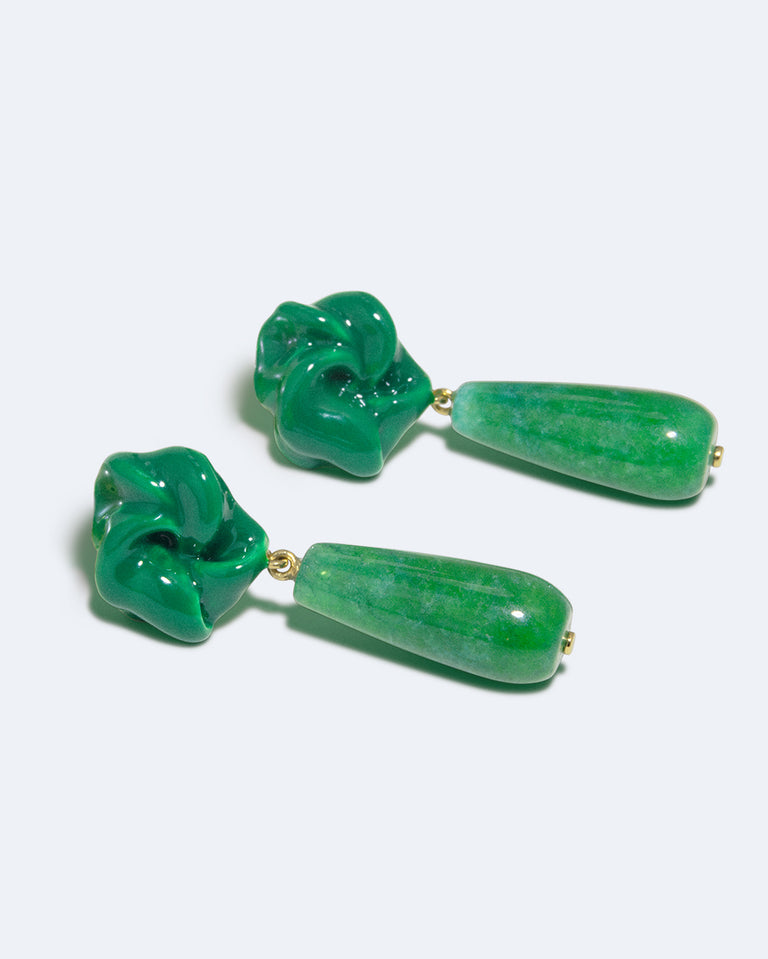 Les Profondeurs du Temps - Boucles d'oreilles en Vermeil Or Recyclé, Calcédoine et Émail