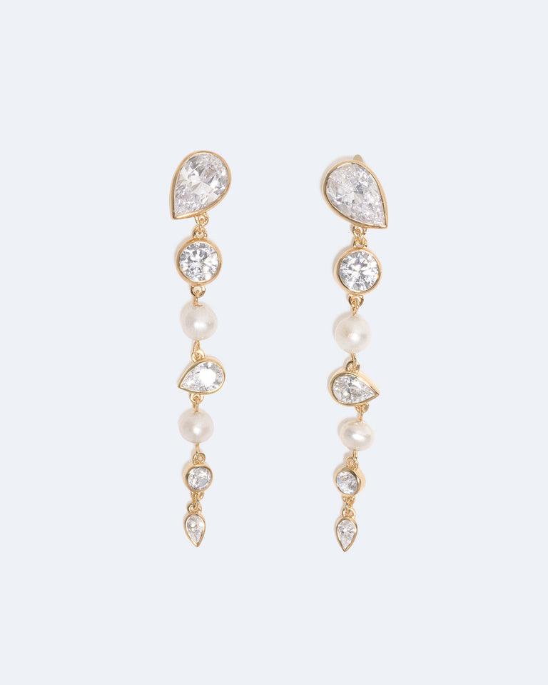 The Light of the Past - Pearl and Zirconia Gold Vermeil Earrings