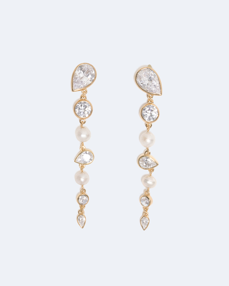 The Light of the Past - Pearl and Zirconia Gold Vermeil Earrings
