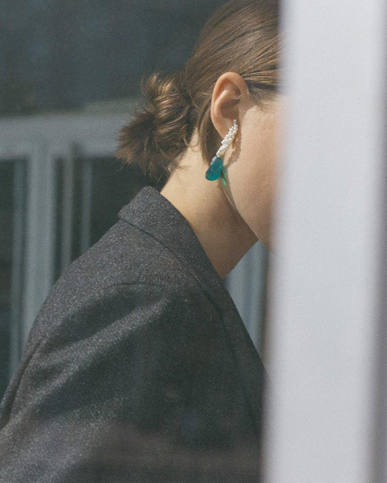Gotcha - Pearl and Green Bio Resin Recycled Gold Vermeil Earrings