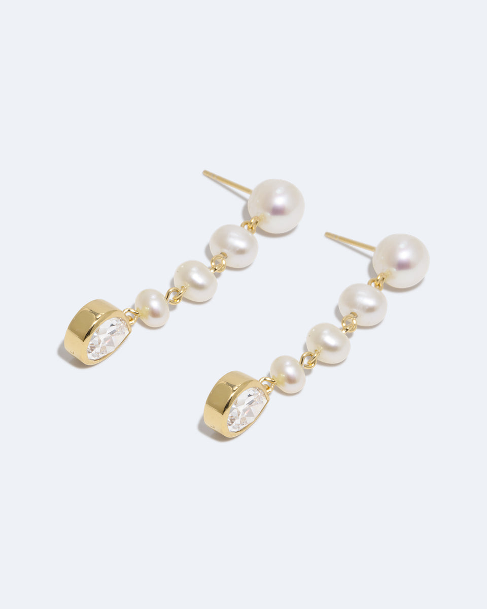 P168 - Boucles d'oreilles en Vermeil Or Recyclé Perle et Zirconium