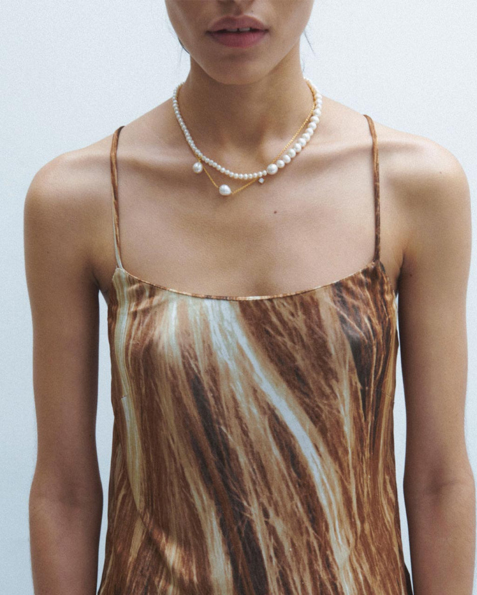 P228 - Collier en vermeil d'or recyclé perle et oxyde de zirconium