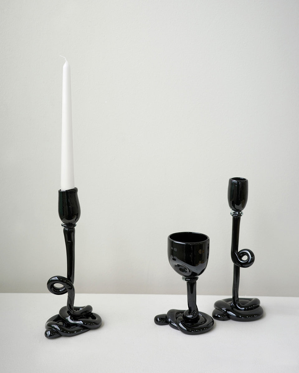 Thaw - Recycled Glass Candlestick in Black