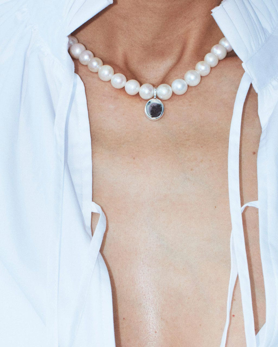 P255 - Collier en argent recyclé avec perles et agates dendritiques