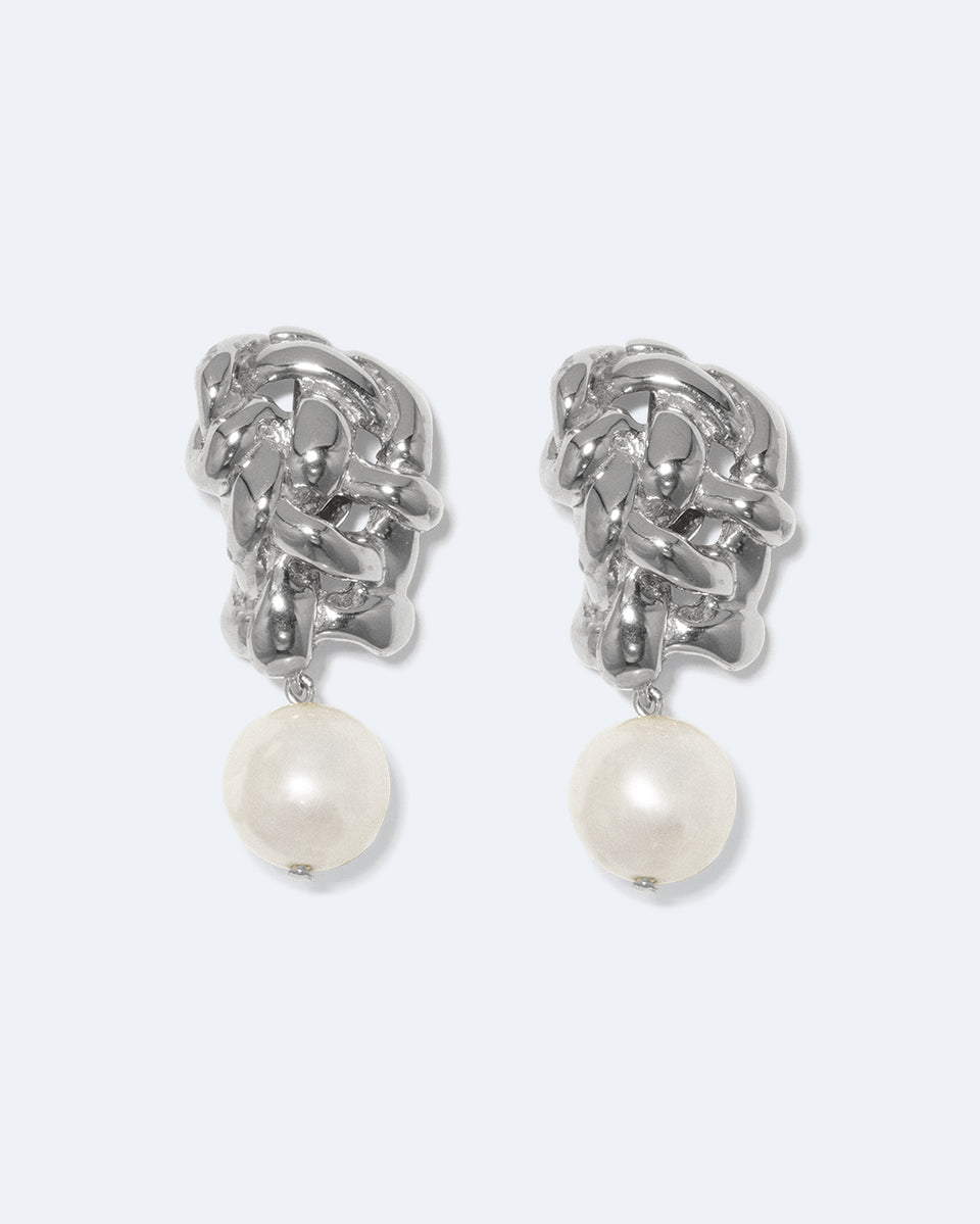 The Paths of Memory - Pearl and Recycled Silver Earrings