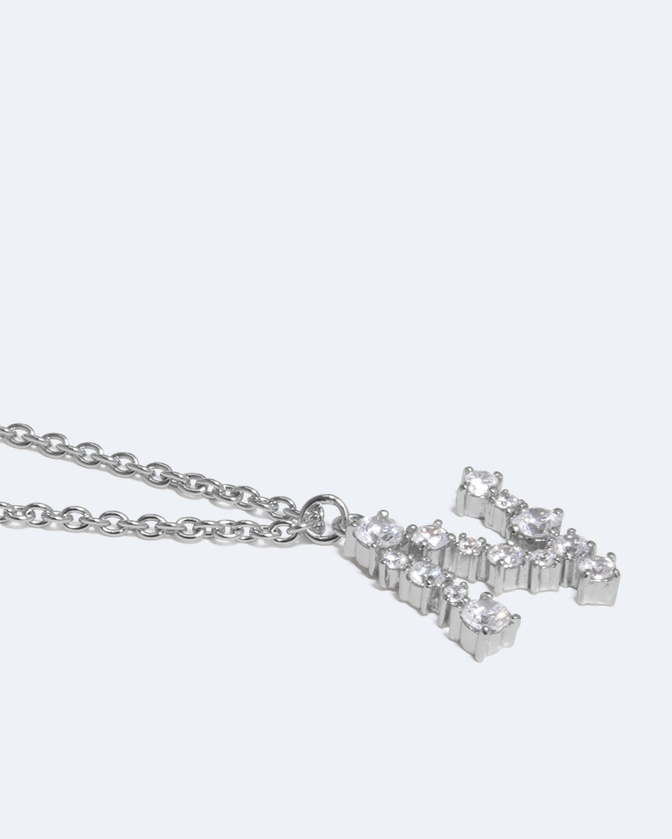 Glitchy N - Cubic Zirconia and Rhodium Plated Pendant