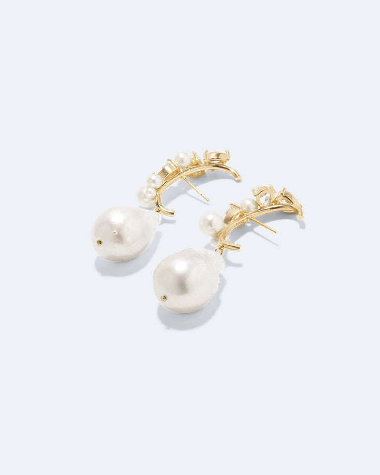 Eze‐eh - Pearl and White Topaz Recycled Gold Vermeil Earrings