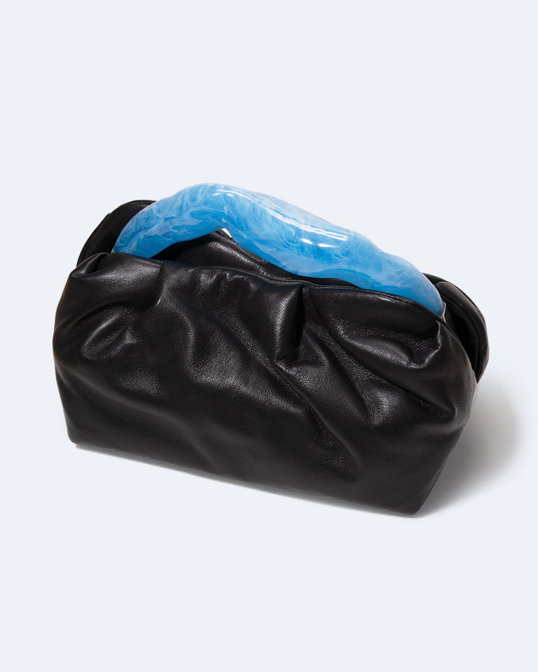The Lunchbox - Blue Resin and Black Leather Clutch Bag