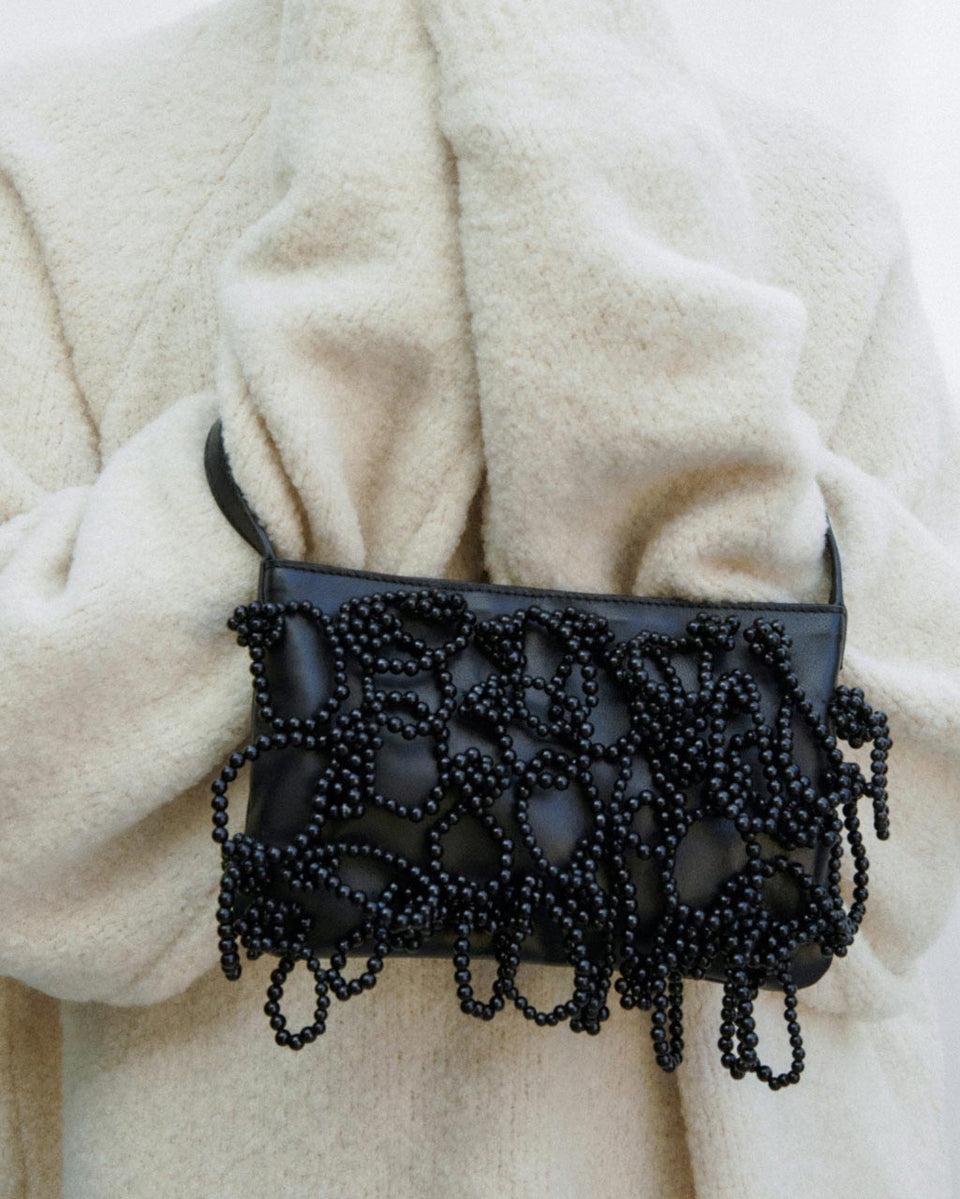 Le Sac à Main Perle Nacrée - Perles et Cuir Noir
