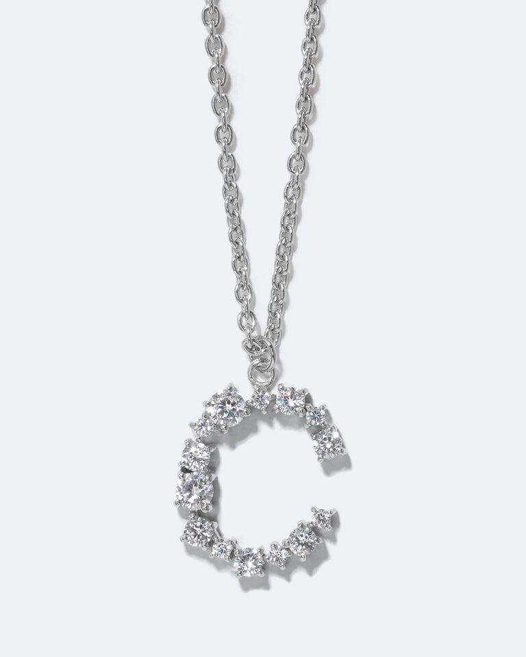 Glitchy C - Cubic Zirconia and Rhodium Plated Pendant