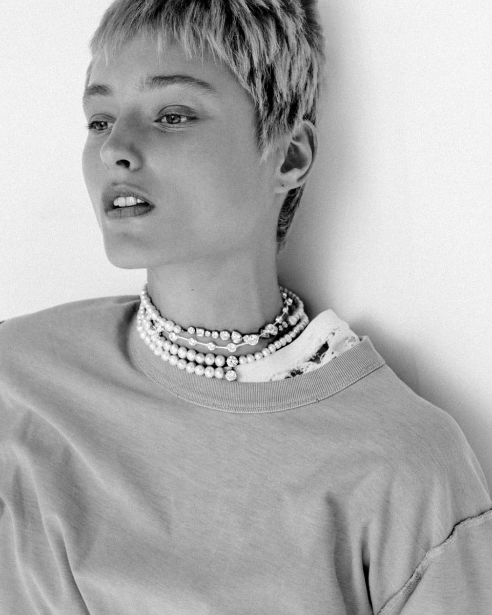 The Light of the Past - Pearl and Zirconia Recycled Gold Vermeil Necklace