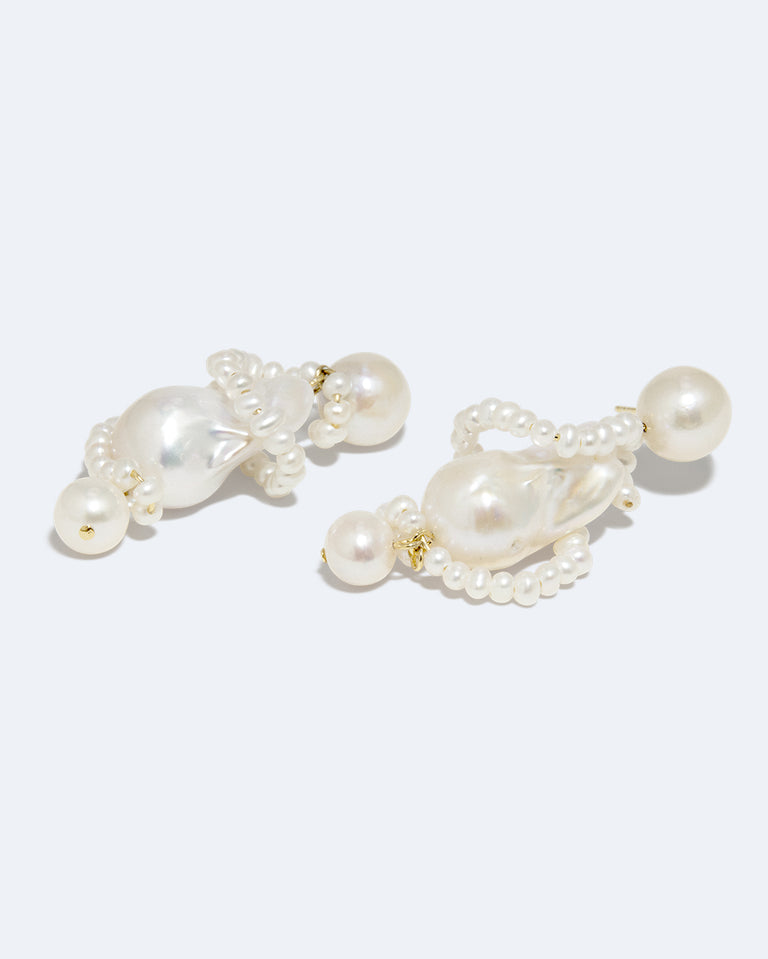 Carvings  - Pearl and Recycled Gold Vermeil Earrings