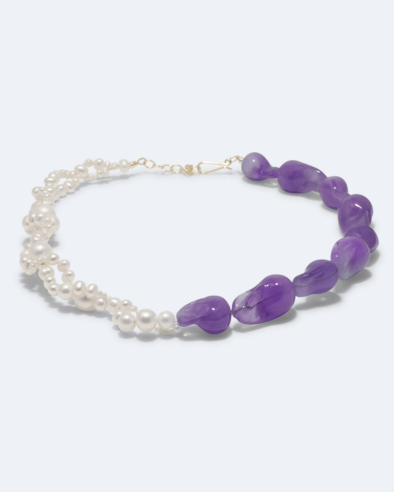 Parade of Possibilities II -  Pearl and Lilac Bio Resin Gold Plated Necklace