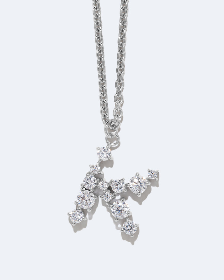 Glitchy K - Cubic Zirconia and Rhodium Plated Pendant