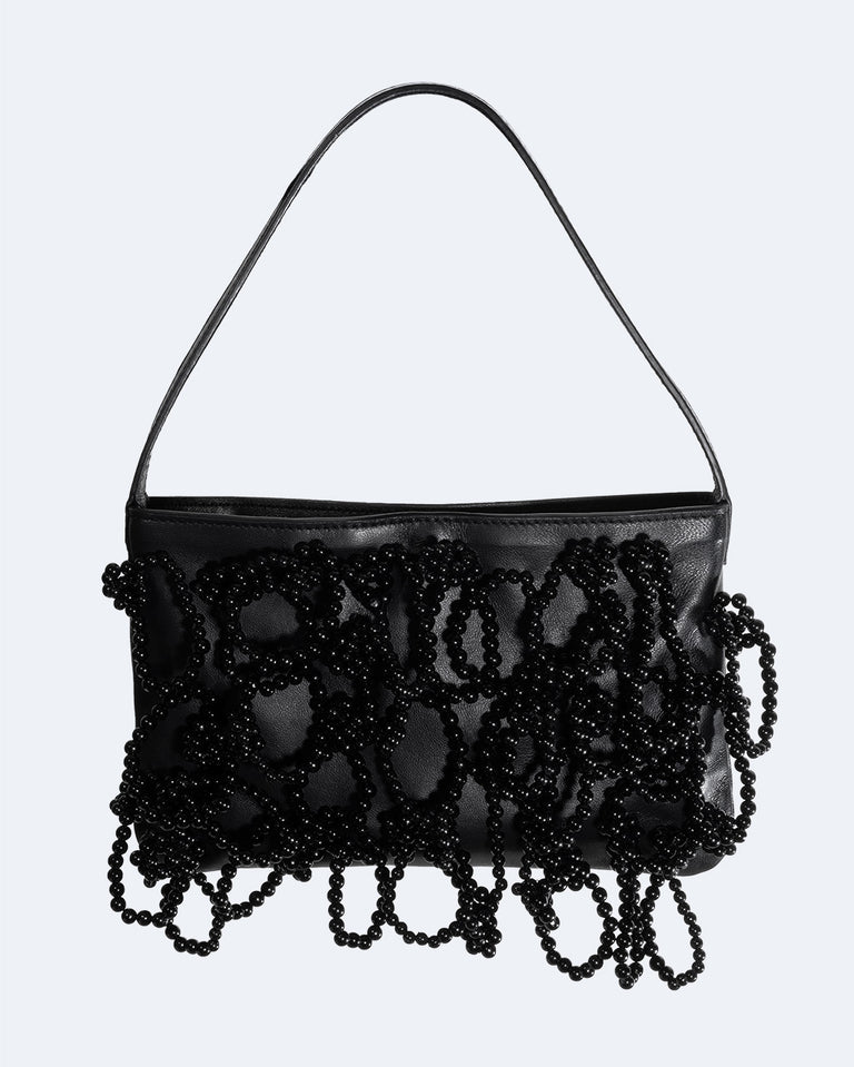 Le Sac à Main Perle Nacrée - Perles et Cuir Noir