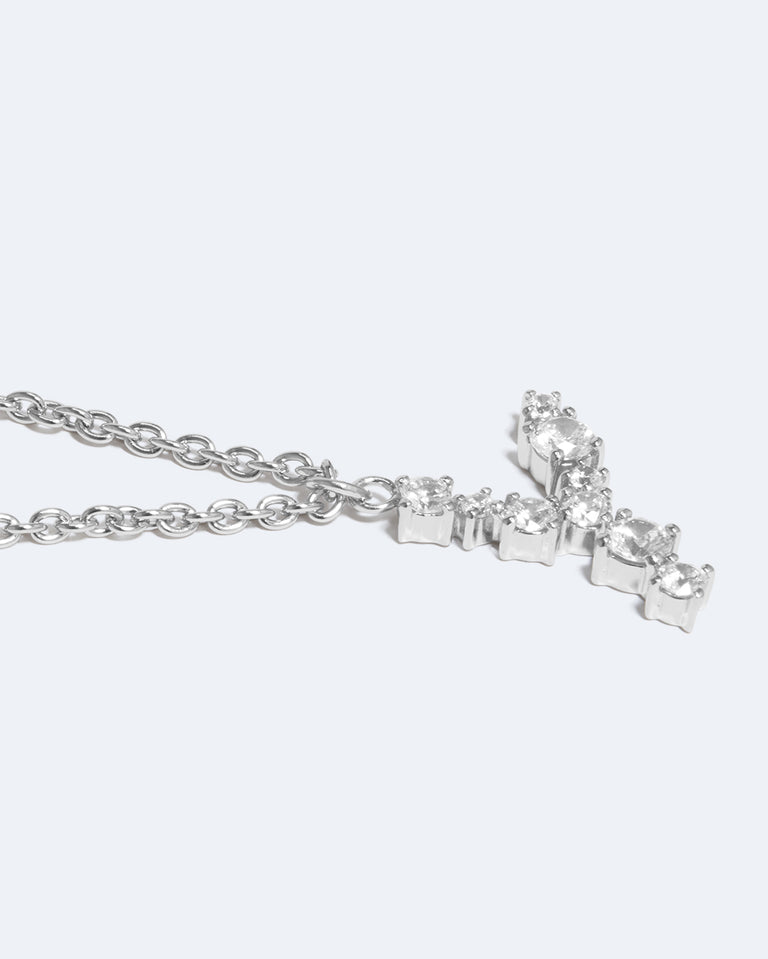 Pendentif Glitchy Y en Oxyde de Zirconium et Plaqué Rhodium