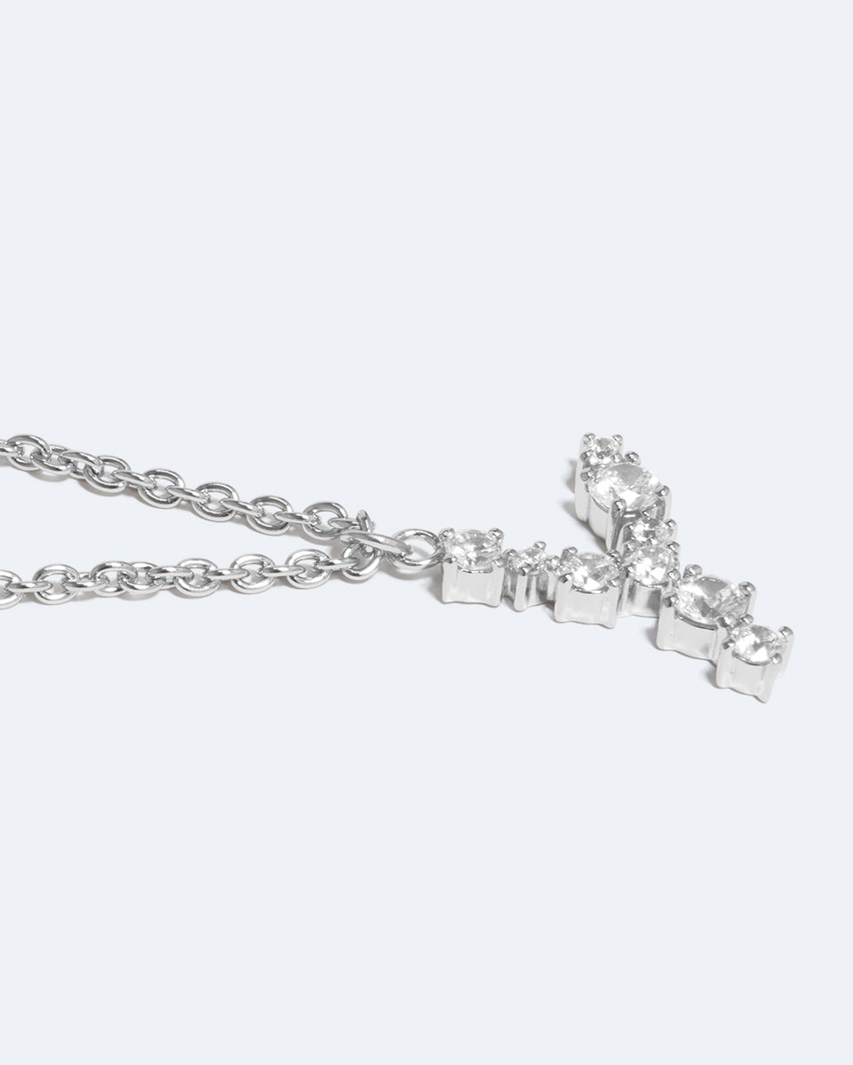 Pendentif Glitchy Y en Oxyde de Zirconium et Plaqué Rhodium