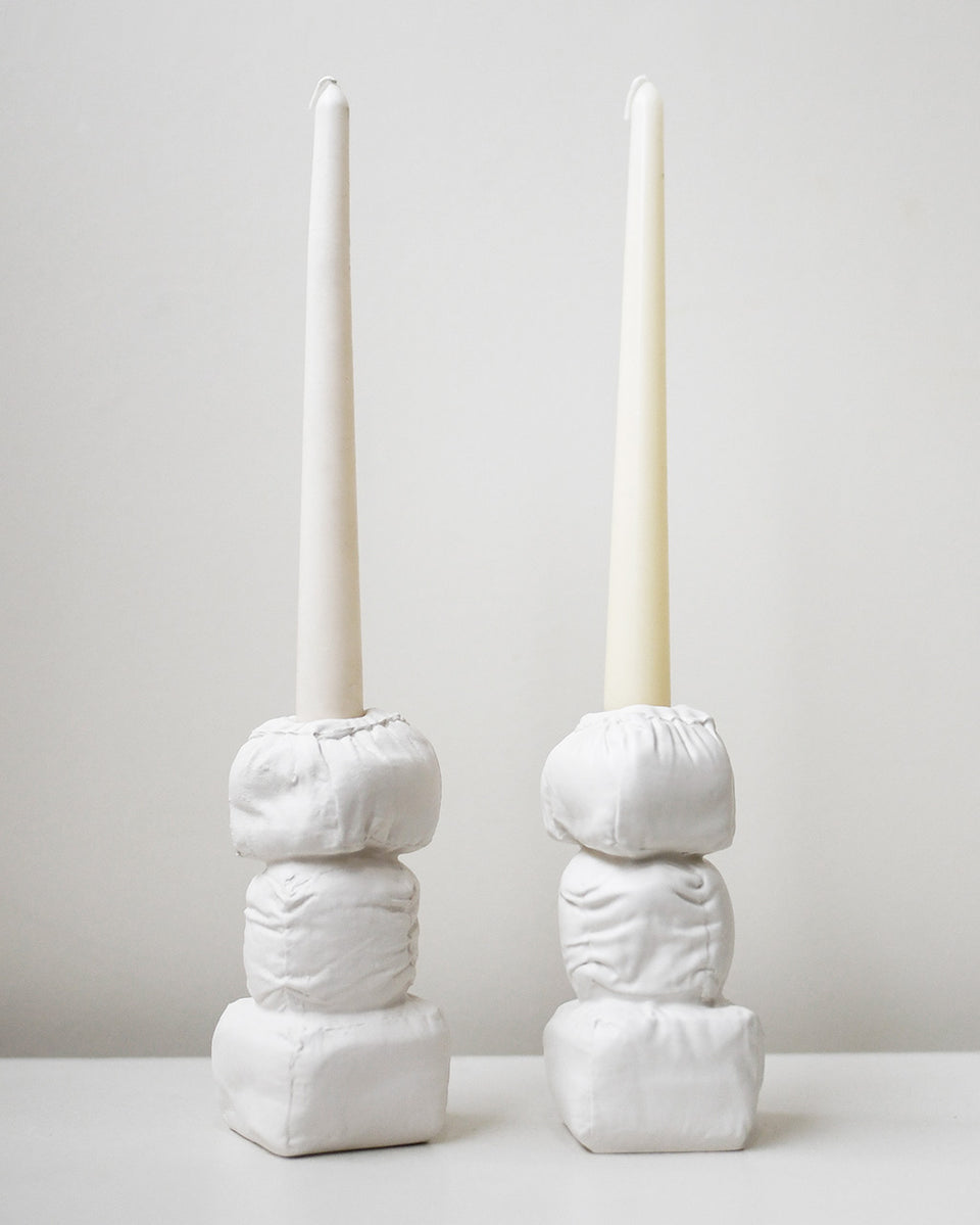 "Stuffed" - Set of 2 Candlesticks in Matte White