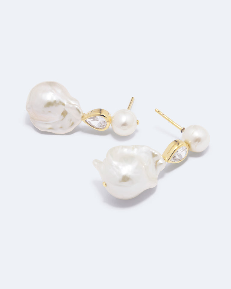 Pulp - Pearl and Zirconia Recycled Gold Vermeil Earrings