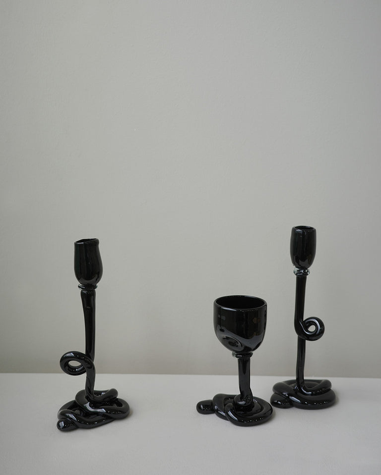 Thaw - Recycled Glass Candlestick in Black