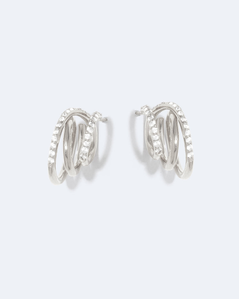 Flow - Boucles d'oreilles en argent sterling plaqué platine et topaze blanche