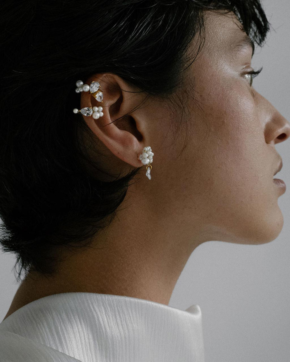 Time Is Layered In Ice - Pearl and Zirconia Gold Vermeil Earrings