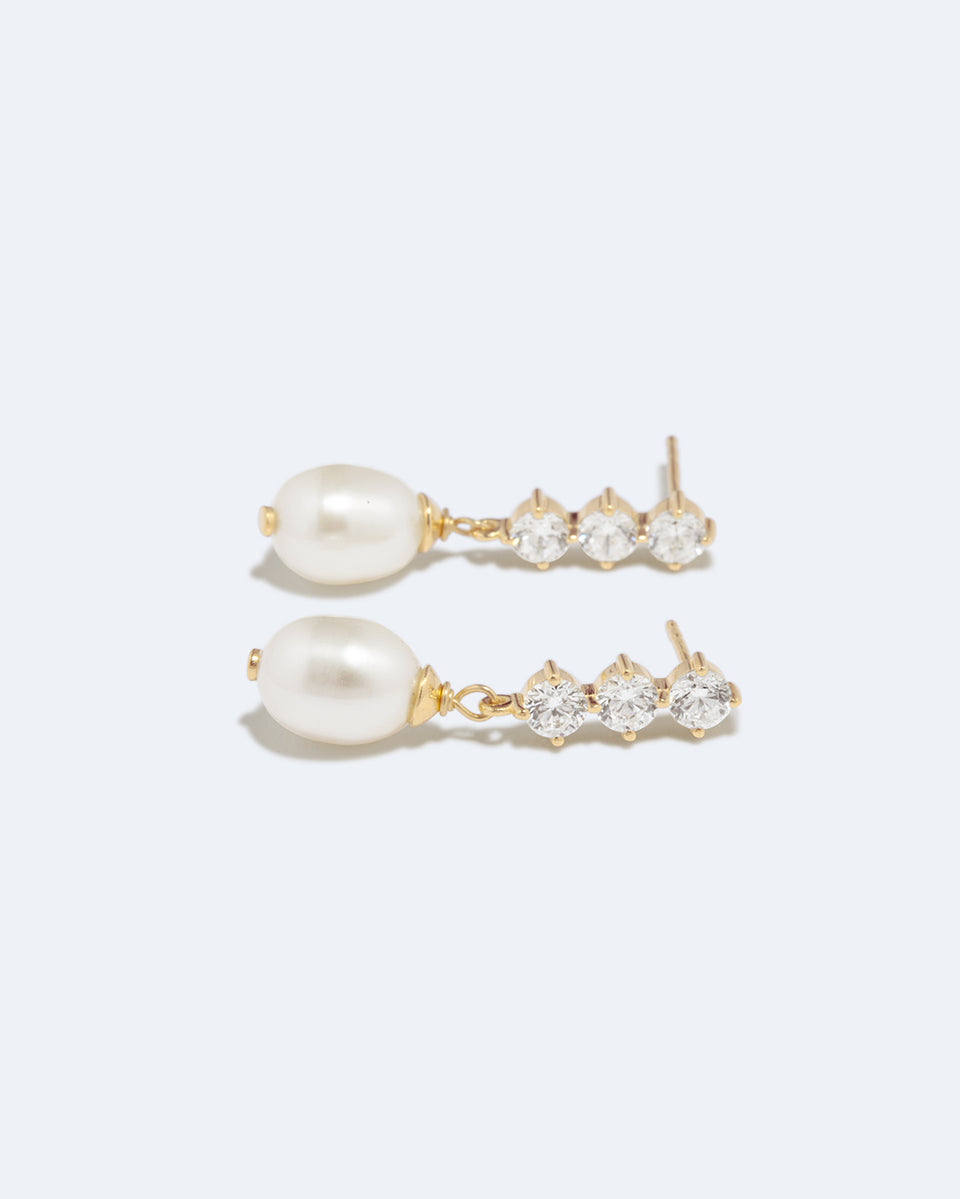 Voyage - Pearl and Zirconia Recycled Gold Vermeil Earrings