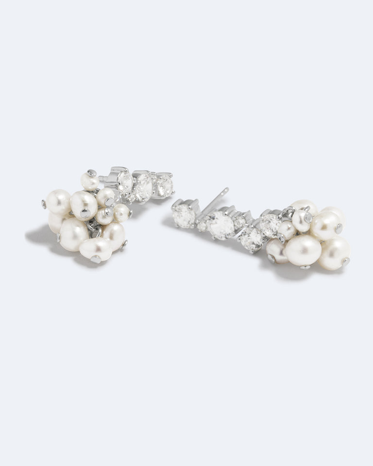 P218 - Boucles d'oreilles en argent recyclé perle et oxyde de zirconium