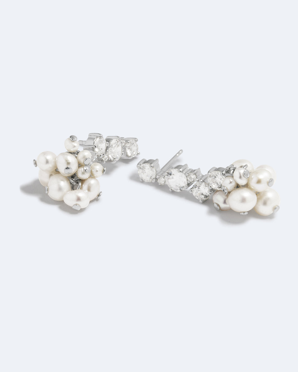 A Slow Unravelling - Pearl and Zirconia Recycled Silver Earrings