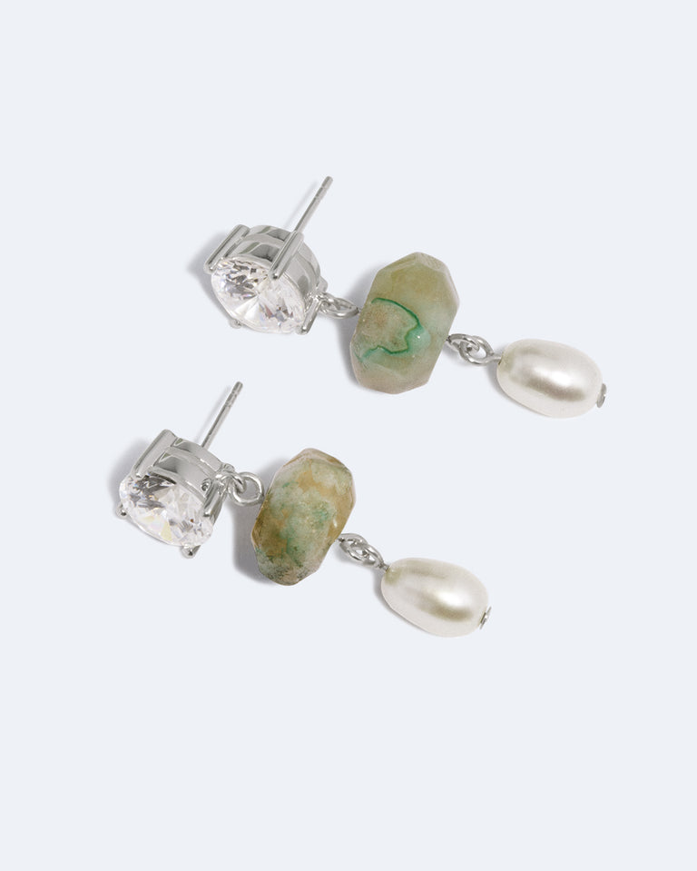 Orchard - Pearl, Zirconia and Cherry Blossom Agate Earrings