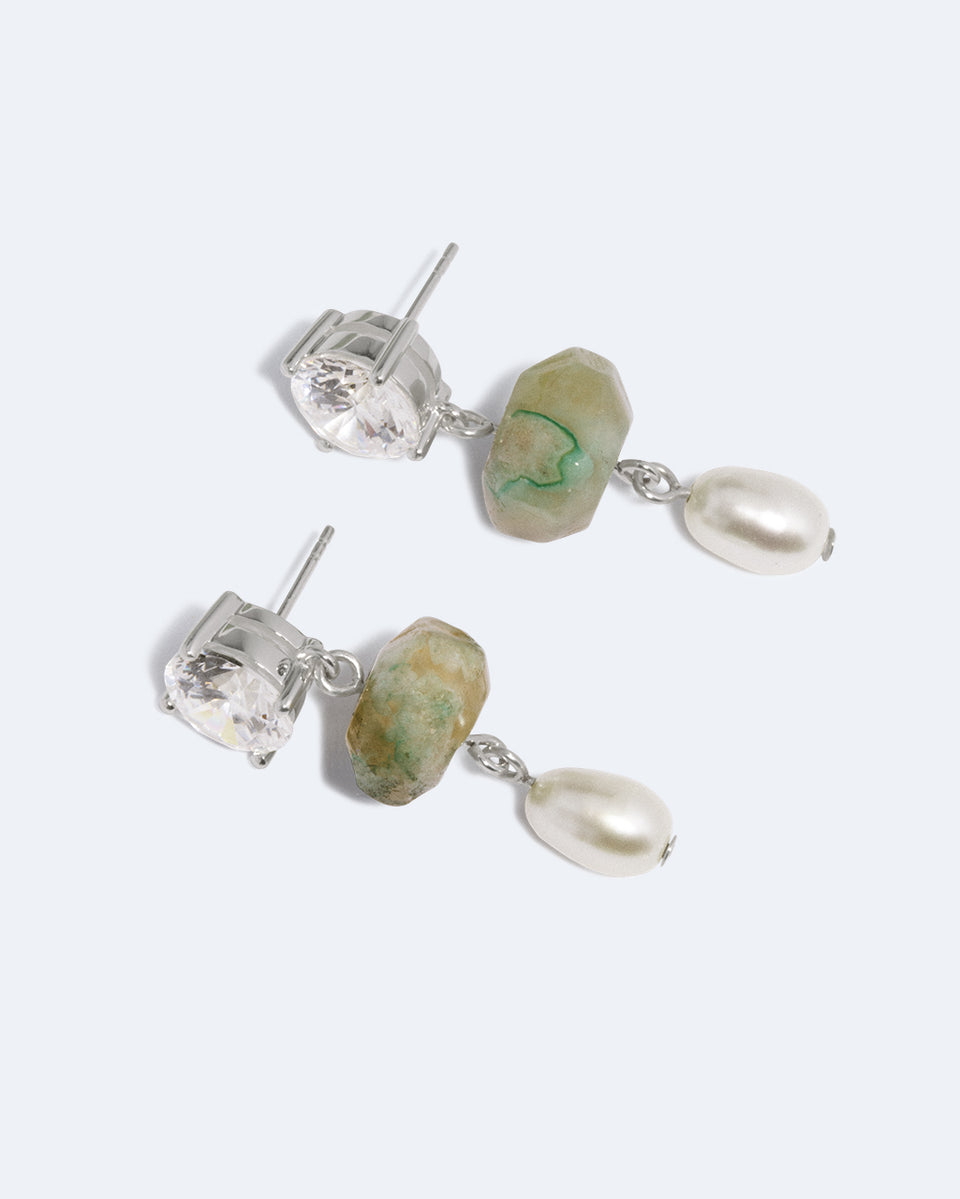 Orchard - Pearl, Zirconia and Cherry Blossom Agate Earrings