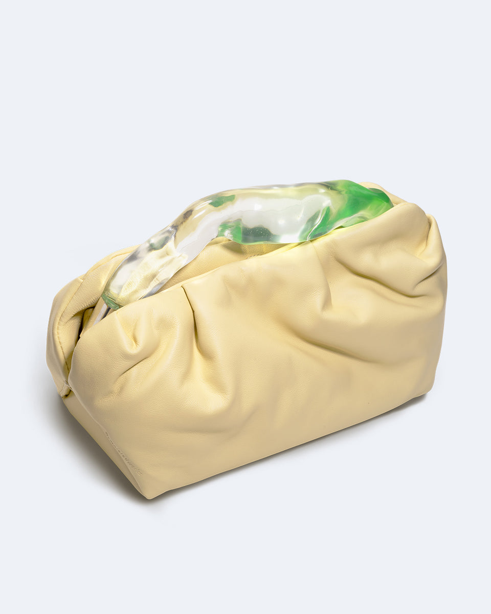 La Lunchbox - Pochette en résine couleur citron vert et cuir jaune