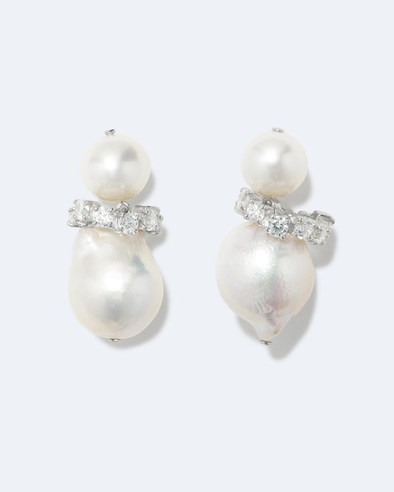 Woah! - Pearl and Zirconia Recycled Silver Earrings