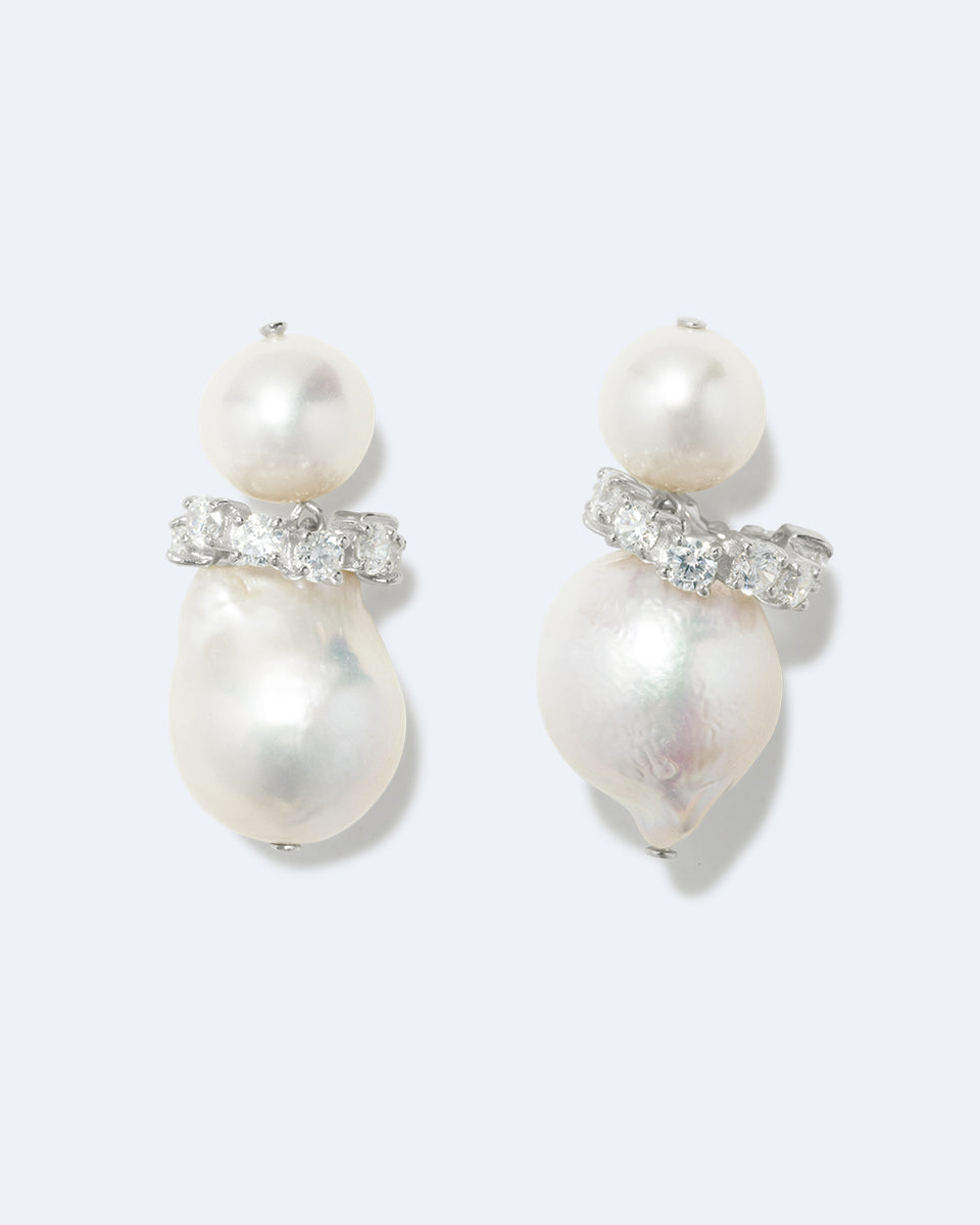 Woah! - Pearl and Zirconia Recycled Silver Earrings