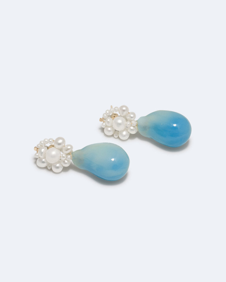 Tra‐la‐la - Pearl and Blue Resin Recycled Gold Vermeil Earrings