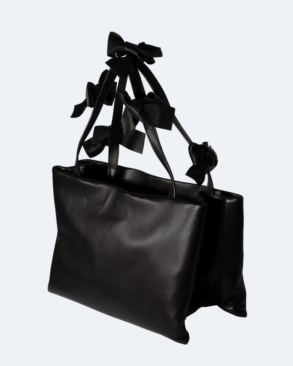 Sacs - Grand cabas en cuir noir surcyclé avec nœuds