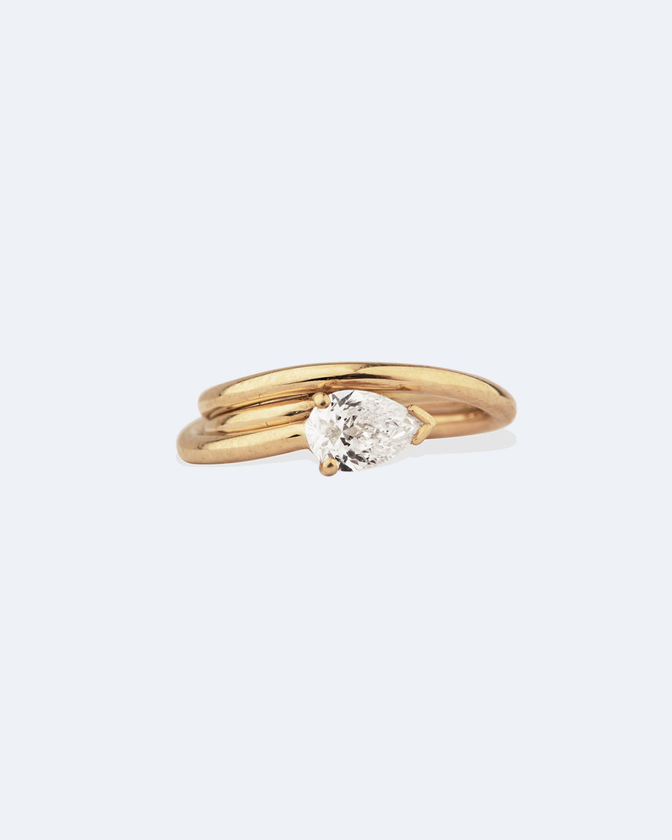 Bedrock - 18 Carat Yellow Gold and Pear Diamond Solitaire Engagement Ring