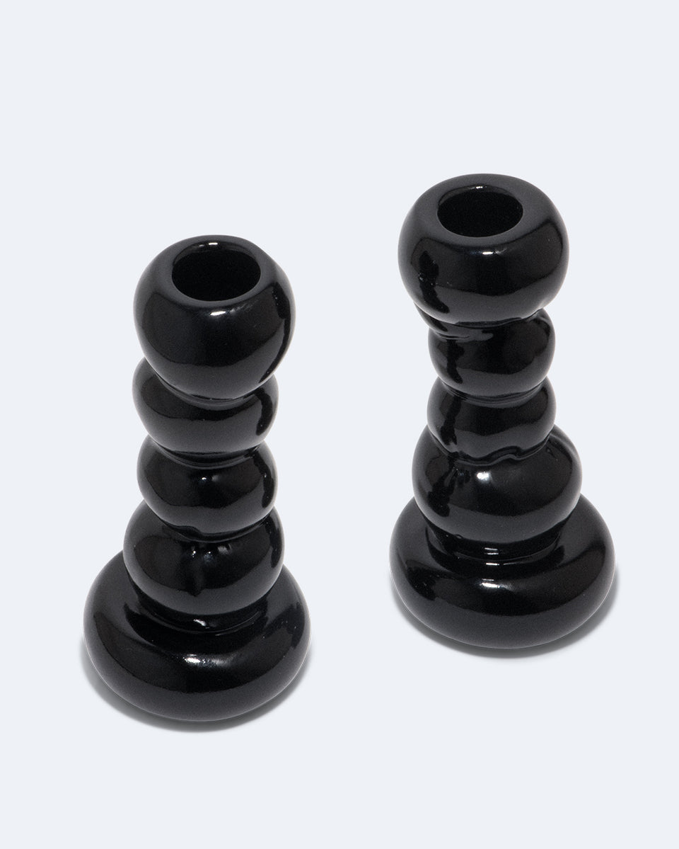 Misfits - Set of 2 Candlesticks in Gloss Black