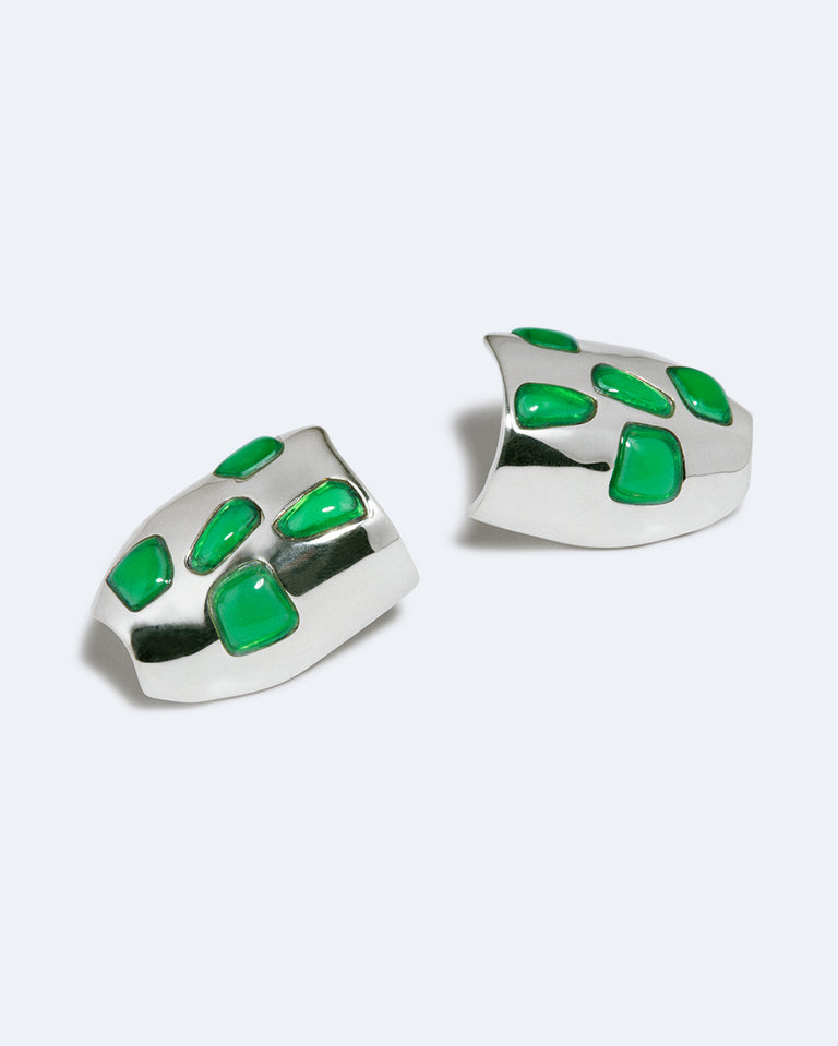 R2280 - Boucles d'oreilles en résine verte et plaqué argent