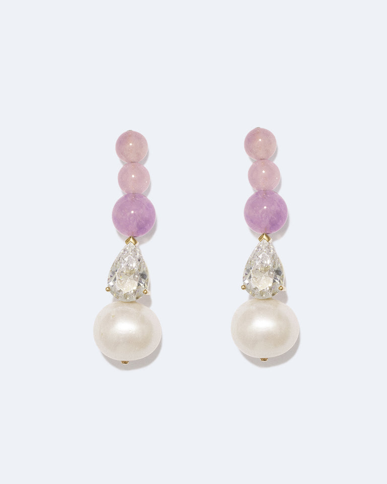 Ballard - Pearl, Zirconia and Jade Bead Gold Vermeil Earrings