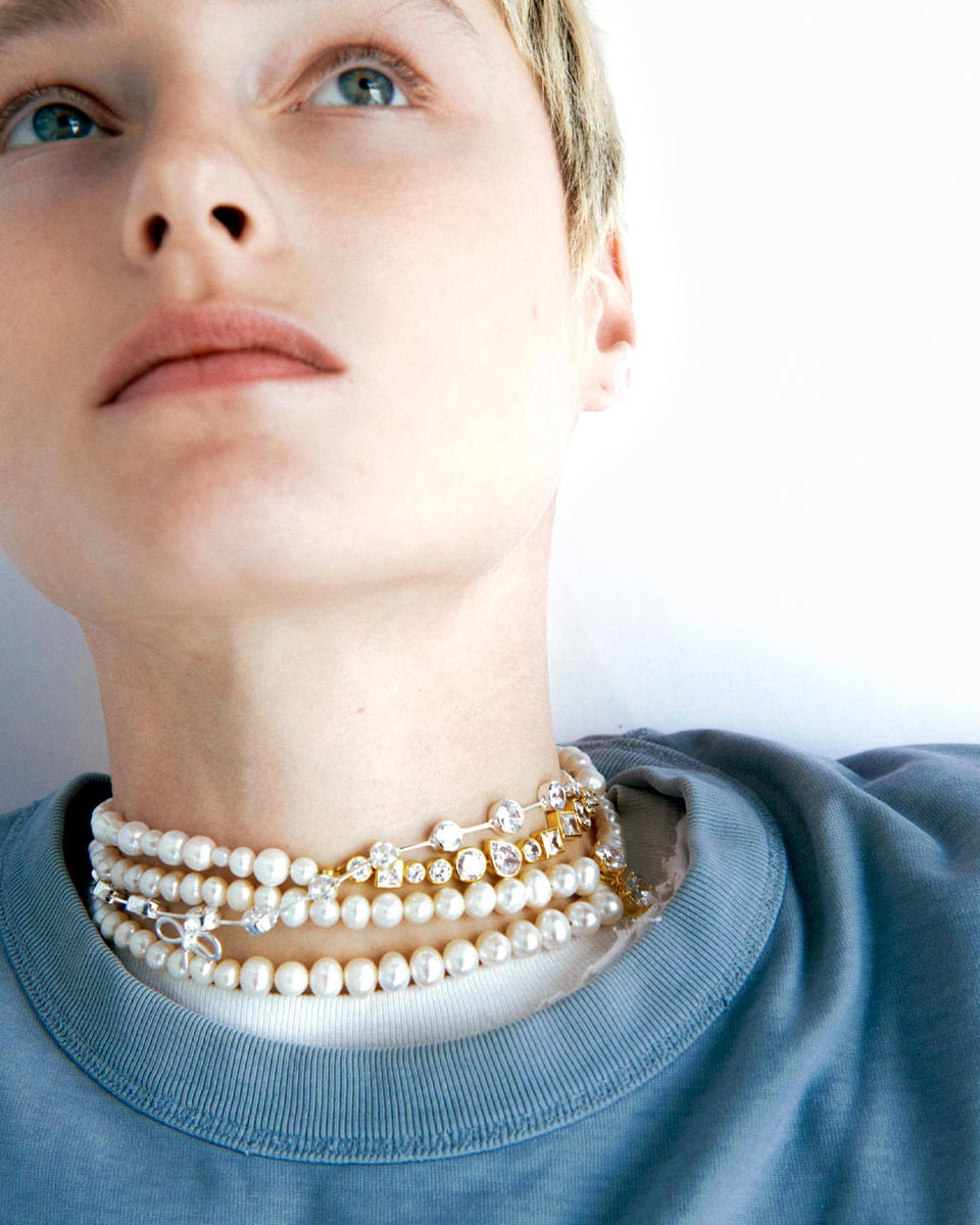 The Light of the Past - Pearl and Zirconia Recycled Gold Vermeil Necklace