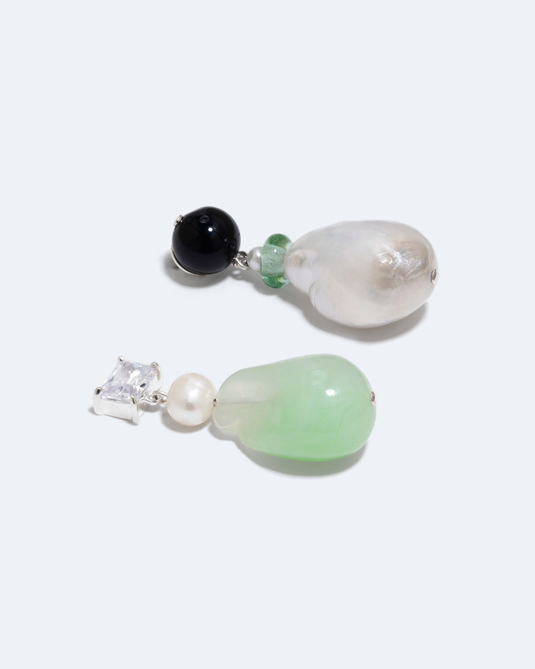 Peat - Pearl, Onyx, Bead, Resin and Zirconia Earrings
