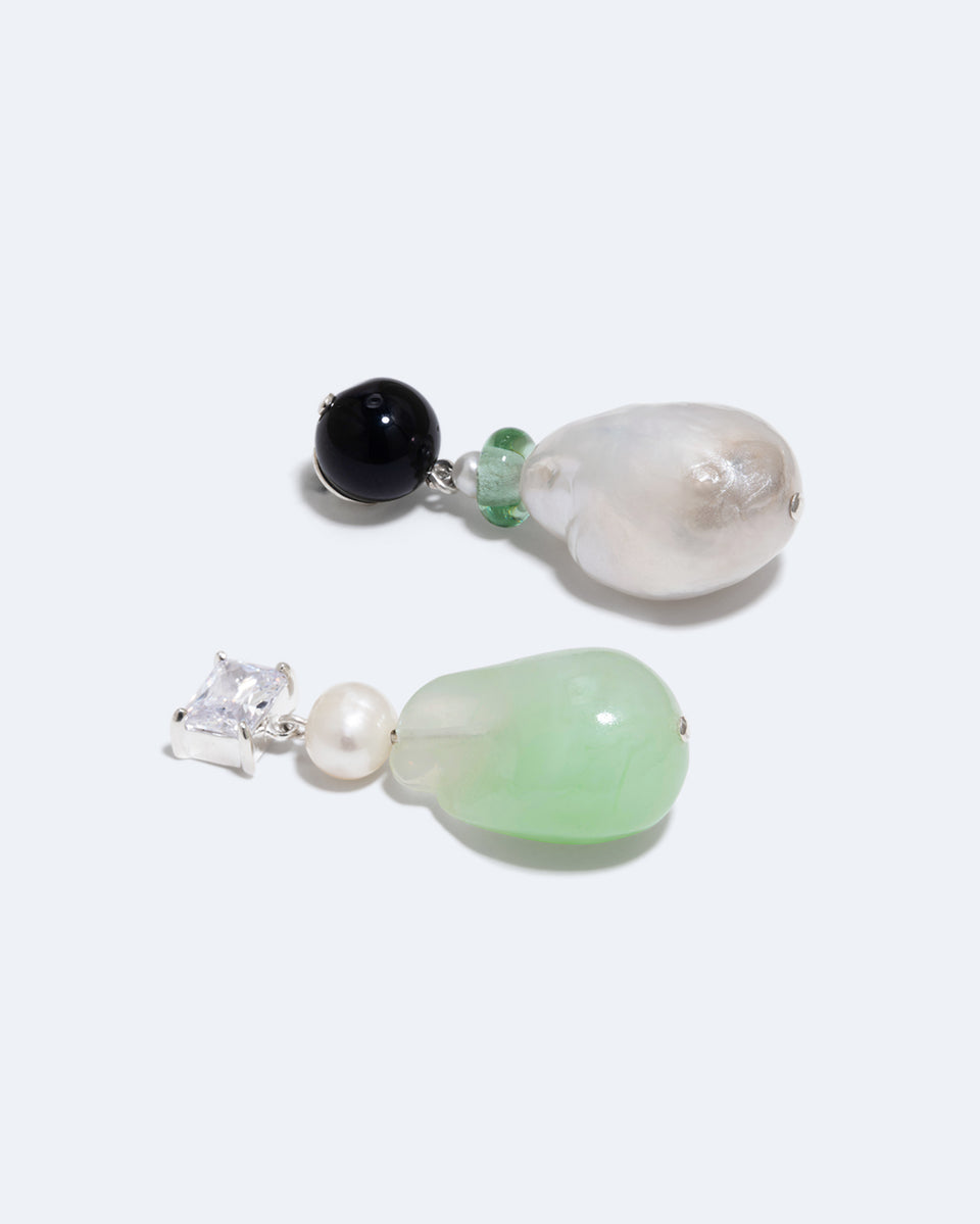 Peat - Pearl, Onyx, Bead, Resin and Zirconia Earrings